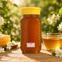 Pot en verre octogonal de 1000g de miel naturel avec bouchon jaune, miel pur doré pour le thé, le petit-déjeuner, la pâtisserie et la restauration