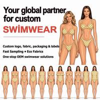 Premium ecovriendelijke op maat gemaakte bedrukte zigzag gestikte badkledinglijn fabrikant gele polka bikini set voor dames badpak