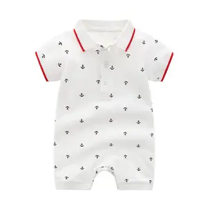 Boutique baby infant clothing 100%cotton anchor print baby's polo romper