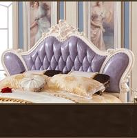 Meubles de chambre à coucher de style français antique de luxe sur mesure, lit double en bois massif sculpté de style européen, lit de mariage en cuir, lit royal taille king