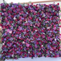 Dinding Bunga Buatan IFG Luxury warna ungu fuchsia pink magenta campuran dengan tanaman hijau, ukuran 8*8 kaki, untuk dekorasi pernikahan