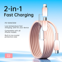 Câble de charge rapide USB C détachable 2 en 1 60W, tressé en nylon, en stock, vente en gros pour accessoires mobiles