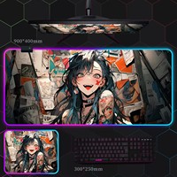 Tapis de souris et de clavier extra large pour jeux vidéo, motif bande dessinée, RGB, imperméable, en caoutchouc naturel, bords cousus carrés, stock Anime