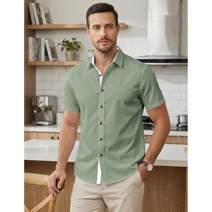 FOXA Men's Casual Button <b>Down</b> Shirt Short Sleeve Wrinkle-Free Dress Shirt Business Wear - Product Image 5