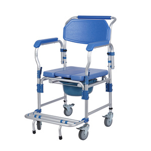 Chaise de toilette pliante bleue Qinda avec roulettes, portable, pour personnes âgées et handicapées - Product Image 4