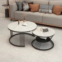 Ensemble de tables basses gigognes avec plateau en marbre et base en métal, blanc et noir, côtelées, extensibles, rondes, pour salon, petit espace, Tisch