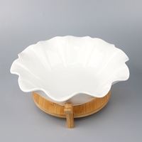 Ensemble d'Assiettes à Collations Feuille de Lotus en Céramique Unique Bol à Fruits Secs avec Plateau en Bois pour Servir des Bonbons Noix Autres Friandises Présentoir