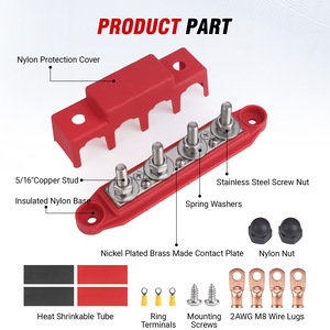 Kit de Conexión de Batería Rojo con Bloque de Distribución de 4 Pernos M8 M10 para RV y Marino - Product Image 2