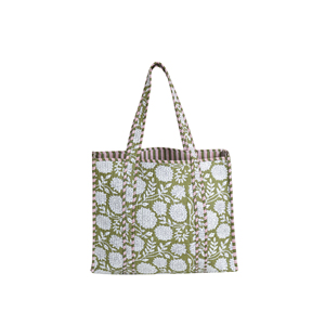 Floral Cotton Eco-Friendly Reversible Bohemian Open Top Tote Bag All Seasons <b>Quilted</b> Shopping Bag From Rajasthan - Product Image 4