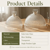 Abat-jour en verre transparent à texture ondulée verticale, diffuseur de lumière douce, accessoire pour lampe suspendue de cuisine ouverte ou comptoir de bar