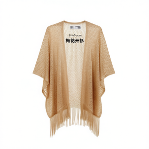 Paréo de plage tricoté à franges Angelina, col en V, coupe ample, 92x165cm - Product Image 4