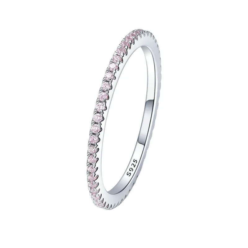 S925 Platinum Plated Pink Zircon Design Ring For Female Sterling Silver Fashion Simple Rings