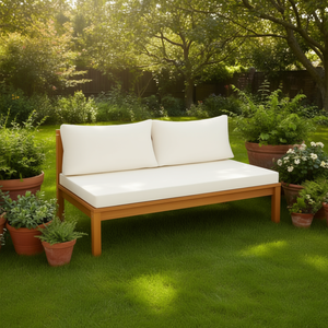 Solid Acacia <b>Wood</b> Garden <b>Sofa</b> Cream White Two Seat Outdoor Furniture Minimalist Design - Product Image 2