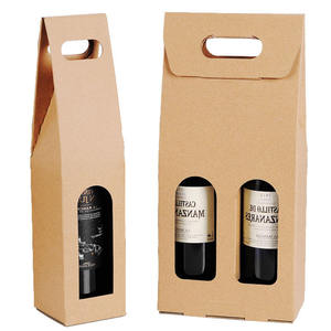 Bolsas de Regalo para Vino de Papel Kraft Portátiles Personalizadas al por Mayor, Caja de Embalaje para Botellas de Vino Individuales y Dobles con Ventana - Product Image 2