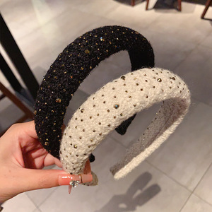 French Retro Fragrance Crystal Diamond Wide Edge Sponge <b>Headband</b> Light Luxury Versatile Women's 14cm Fabric Hair Accessory - Product Image 3