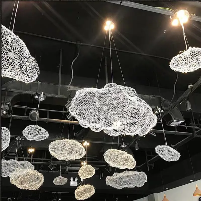 Креативная Подвесная лампа с плавающими облаками из проволочной сетки, освещение для отеля