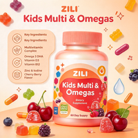 Gummies multivitaminées pour enfants sans OGM, marque distributeur, avec Oméga-3 DHA pour le soutien de la santé cérébrale, immunitaire et osseuse, 60 unités, MOQ 50 boîtes