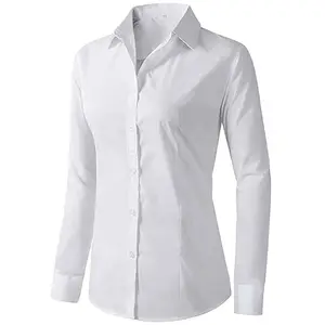 KM Women's Formal Work Wear White Simple Shirt