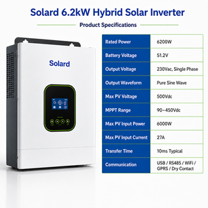 Convertisseur solaire hybride triphasé Solard 6,2 kW 51 Vdc, hors réseau/sur réseau, MPPT avec une efficacité de 90 % pour système de stockage d'énergie domestique - Product Image 5