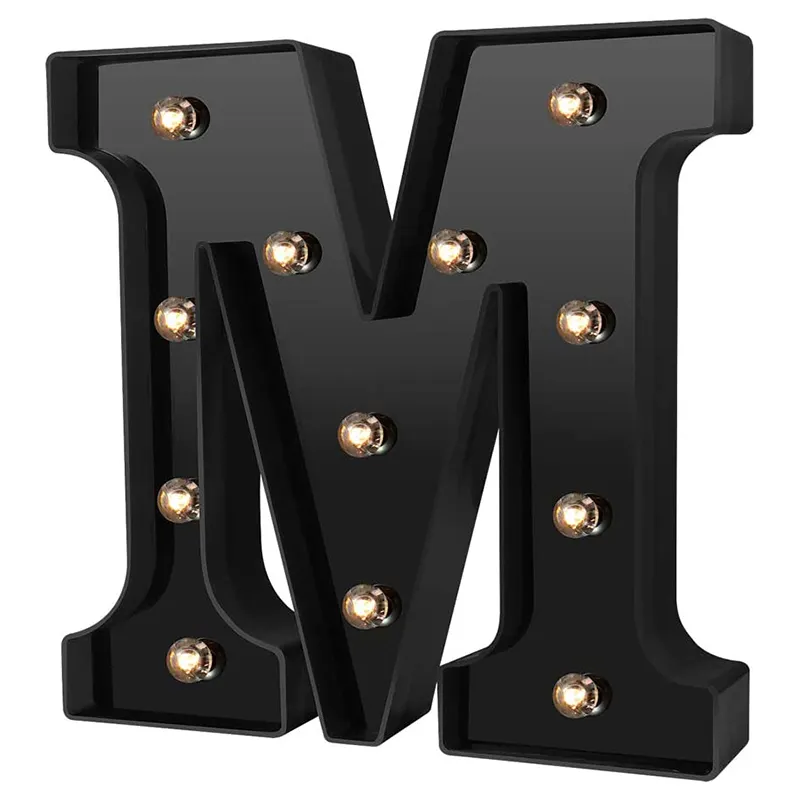 Yeni tasarım Led harfler ışıkları 26 alfabe siyah dekoratif Marquee düğün parti doğum günü ev Bar için lambalar