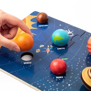Cadeau de jeu sensoriel imaginatif sur le thème de l'espace pour enfants, jeu de blocs de planètes mobiles, modèle de puzzle en bois du système solaire - Product Image 5