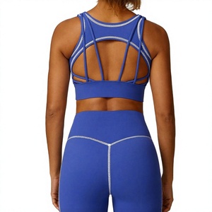 Ensemble de sport pour femme avec logo personnalisé, taille élastique, haute qualité, pour la gym, le fitness et le yoga (leggings et soutien-gorge) - Product Image 2