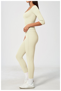 Conjunto de Yoga Casual a Rayas para Mujer, Sin Mangas, Leggings de Cintura Alta, Tejido Elástico de Spandex y Nailon, Ajuste Ceñido, Primavera/Verano - Product Image 3
