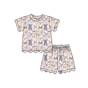 Preorder Baby Girls Summer Short Sleeve Scallop <strong>Fruits</strong> Bows Tee <strong>Shirts</strong> Top Shorts Spring Stretchy Boutique Outfits Clothes Sets - Product Image 5