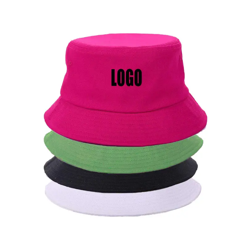 Wholesale Unisex Custom Logo Cotton Travel Solid Outdoor Flat Top Wide Brim Fisherman Bucket Hat