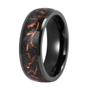 Nieuwe Aankomst Trendy Tizti <span class=keywords><strong>Ring</strong></span> 8Mm Koepel Zand Steen Gemalen Opaal En Koperen Inleg Zwart Zirkonium Wolfraam <span class=keywords><strong>Ring</strong></span> Voor Mannen - Product Image 3