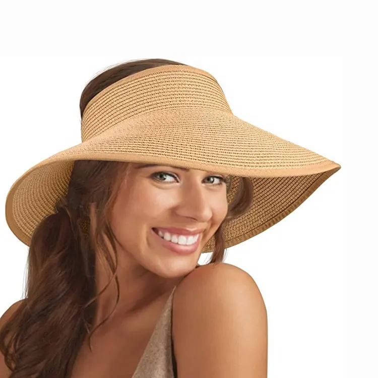 Women Large Floppy Straw Beach Visor Adjustable Foldable Wide Brim Summer Beach Hat Bow Ladies Sunscreen Roll Up Straw Hats