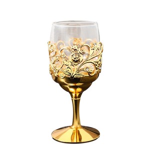 Copas de vino de metal y vidrio, copas de vino grandes y altas, vasos altos, copas de vino para bodas, copas doradas para el hogar - Product Image 1