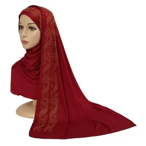 Strass Hijab Effen Jersey Sjaal Islamitische Hoofddoek Kristallen Hijab Sjaals En Wraps Vrouwen Moslim Foulard