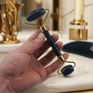 Hongyu-334 HongYu 100% Natural Handheld hitam Obsidian Rose Jade <span class=keywords><strong>Roller</strong></span> Gua Sha kecantikan pijat wajah untuk disesuaikan wajah - Product Image 6