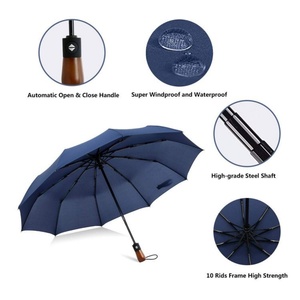 2025 Manufacturer Wholesale New 3d Design Luxury Wooden Handle Custom Umbrella logo Printing 3 Folding Umbrella Adults Windproof - Product Image 6
