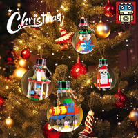 Kerst bouwsteen ornamentenset 4 stuks Sneeuwpop Kerstman Trein Carrousel Baksteen Bauble DIY Vakantie Hangende Decoratie Cadeau