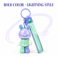 Porte-clés Lapin Mignon en Silicone avec Dragonne, Breloque de Sac, Pendentif Arc-en-ciel Kawaii, Vente en Gros, Personnalisation OEM ODM