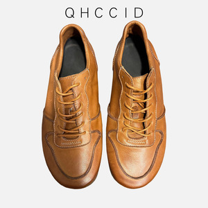 Qinhong Kuqi Men's Brown Leather Lace-up Casual Shoes <b>Low</b> <b>Heel</b> Soft Sole Breathable Boat Shoes Youth Style - Product Image 3