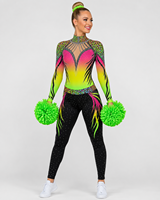 Unitard de danse et de cheerleading personnalisé à manches longues, imprimé léopard dégradé, en spandex et strass, avec découpes et dos ouvert en maille, pour la compétition et l'entraînement