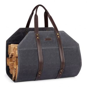 Free Sample Sturdy Waxed Canvas Firewood <b>Log</b> Carrying Tote Bag <b>for</b> Wood Stoves and <b>Fireplaces</b> With Leather Handles - Product Image 1