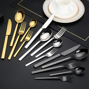 Bộ đồ ăn sang trọng thép không gỉ <span class=keywords><strong>Flatware</strong></span> Bạc Vàng tấm Đen 304 dao muỗng và Ngã Ba gương đánh bóng thiết lập dao kéo - Product Image 2