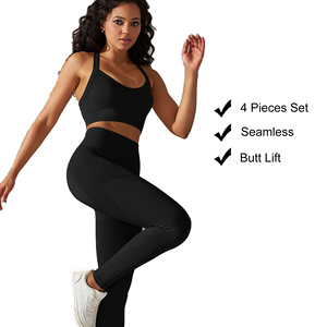 Logo personalizzato Fitness <span class=keywords><strong>Leggins</strong></span> 4 pezzi Sport Activewear personalizzato Set da palestra donna - Product Image 3