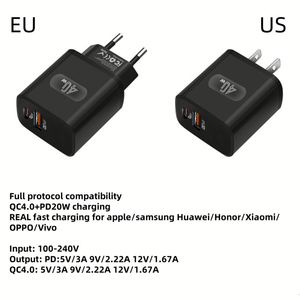 อะแดปเตอร์แปลงไฟแบบ USB-C รองรับโปรโตคอลครบถ้วน กำลังไฟ 40 วัตต์ 2 พอร์ต ชาร์จเร็ว 20 วัตต์ PD+QC สำหรับ Samsung/iPhone - Product Image 3