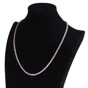 Chaîne tennis 4 mm sertie de zircons cubiques <span class=keywords><strong>violets</strong></span> 5A, simple rangée, collier hip-hop pour femmes et hommes - Product Image 6