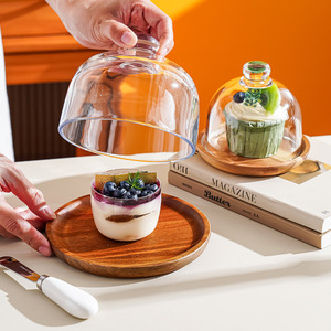 Ruichang Wooden Cake <b>Tray</b> With Glass Lid <b>Small</b> Elegant Serving Platter For Dessert Display - Product Image 3
