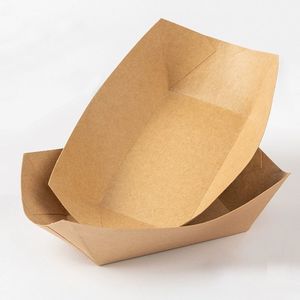 Boîte alimentaire en papier kraft brun recyclé à prix avantageux / Barquette alimentaire en papier kraft en forme de bateau pour poulet frit - Product Image 5