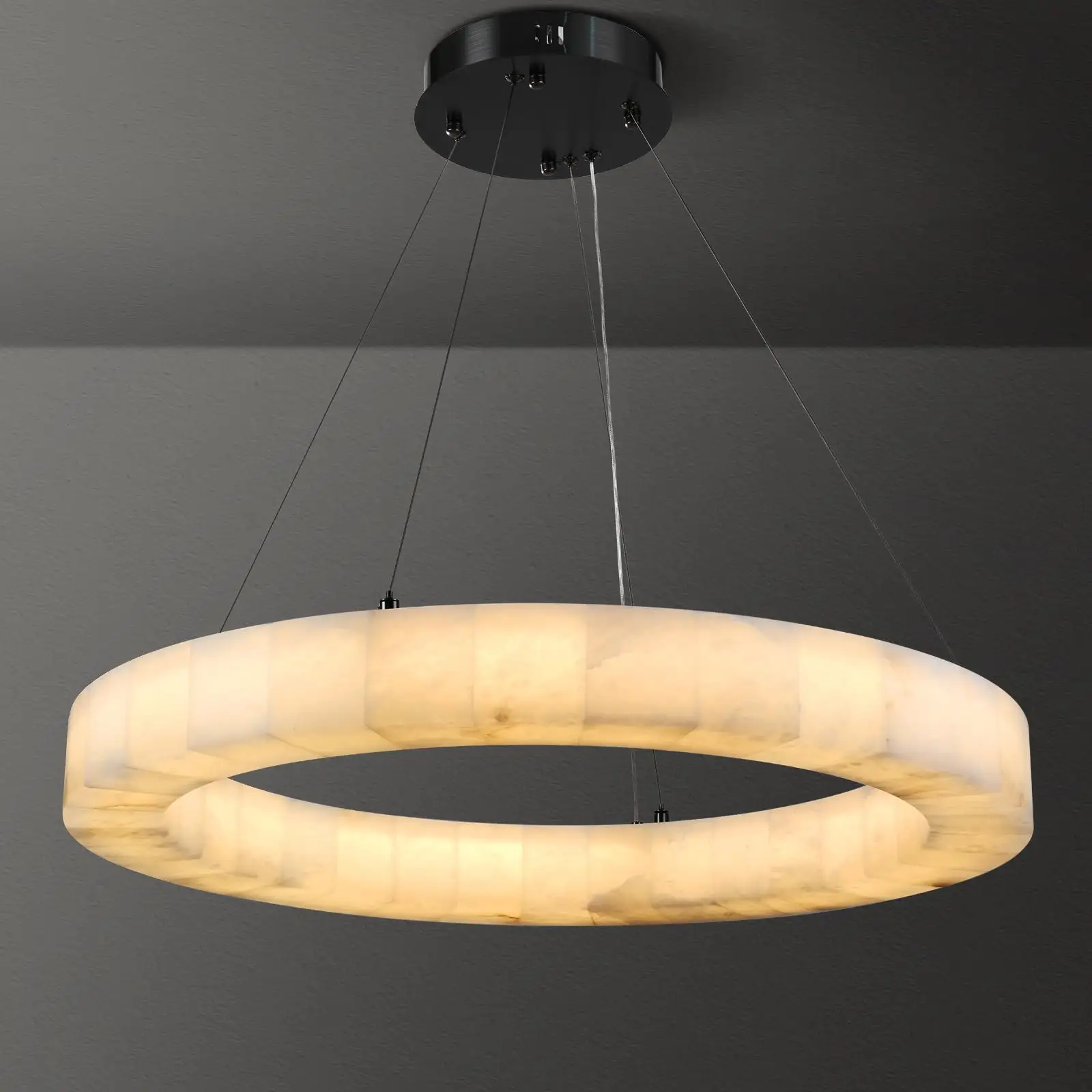 Customization Modern Ring Circle Design Alabaster Chandeliers By Leather Hanging Lamp Luxury Marble Pendant Light
