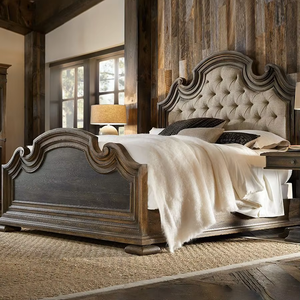 Lit double de luxe 1,8 m style américain en chêne clair, bois massif, design rétro français, personnalisable, mobilier de mariage pour BDRDA- - Product Image 1