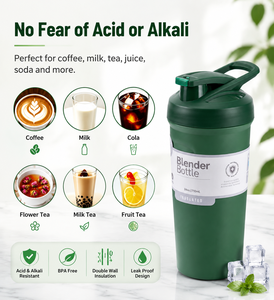Insulated Double Wall Stainless Steel <b>Protein</b> Shaker <b>Bottle</b> 24oz with Mixer Ball for Gym and Travel Use Leakproof - Product Image 1
