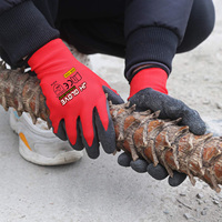 Gants de travail personnalisés, usage industriel, doublure en polyester rouge, revêtement en latex noir, gants de sécurité pour le travail